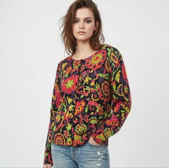 Talbots Sweaters - Talbots Cardigan Red Purple Knit Goth Floral Boho Retro Grunge S